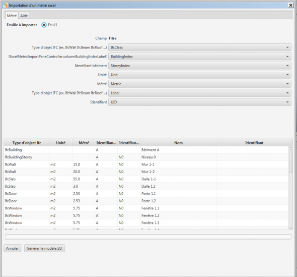 Importation d'un métré excel
